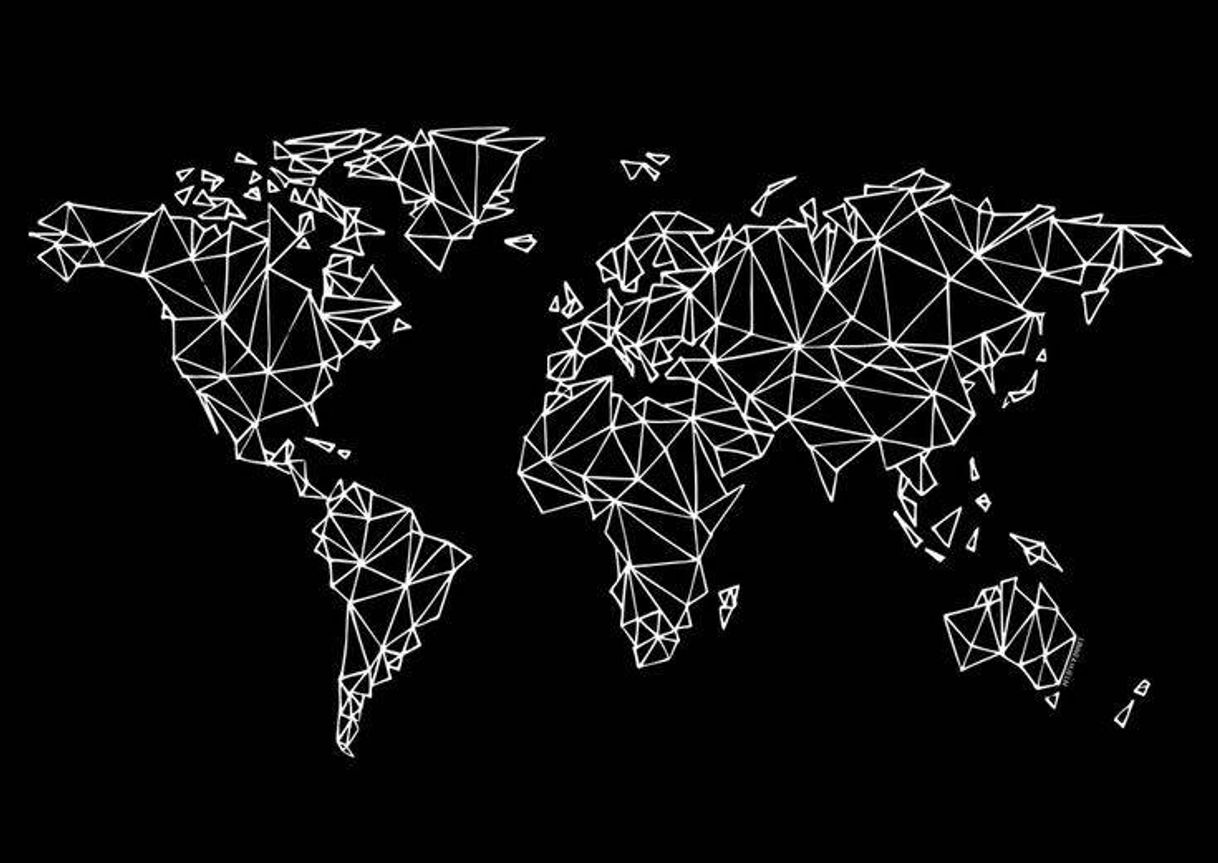 Social World map black art print