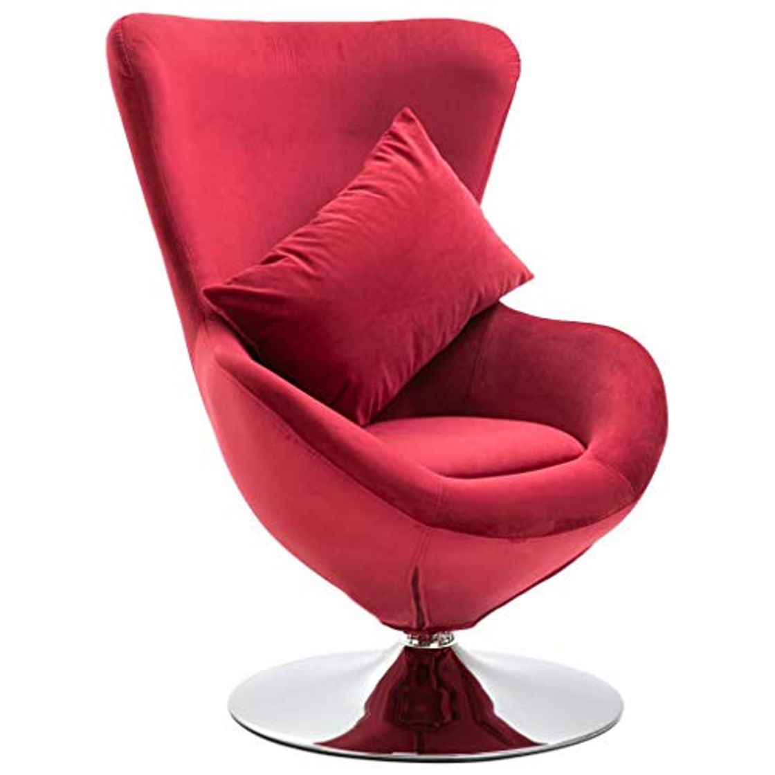 Elemento de la categoría hogar vidaXL Sillón Egg Giratorio Tapizado Terciopelo Cojín Diseño Clásico Forma Huevo Réplica Arne Jacobsen Base Redonda Cromada Asiento Acolchado Rojo