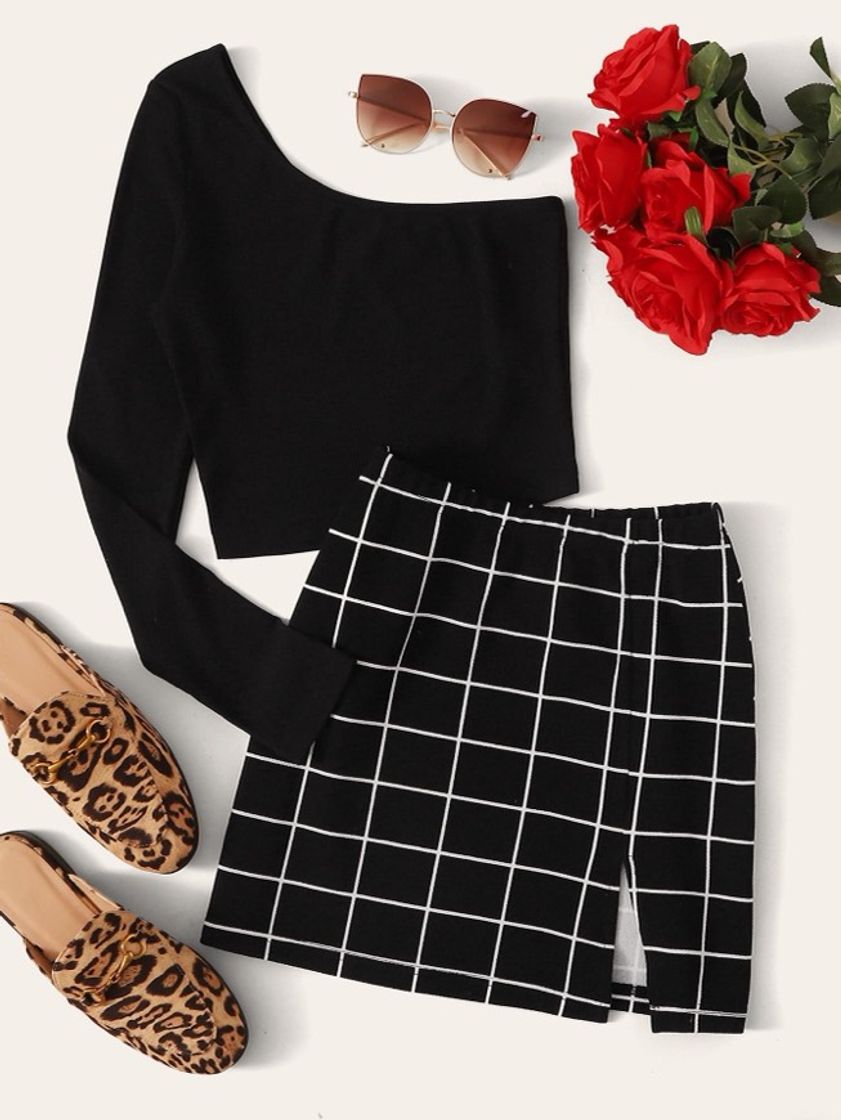 Moda Conjunto de saia e blusinha preto