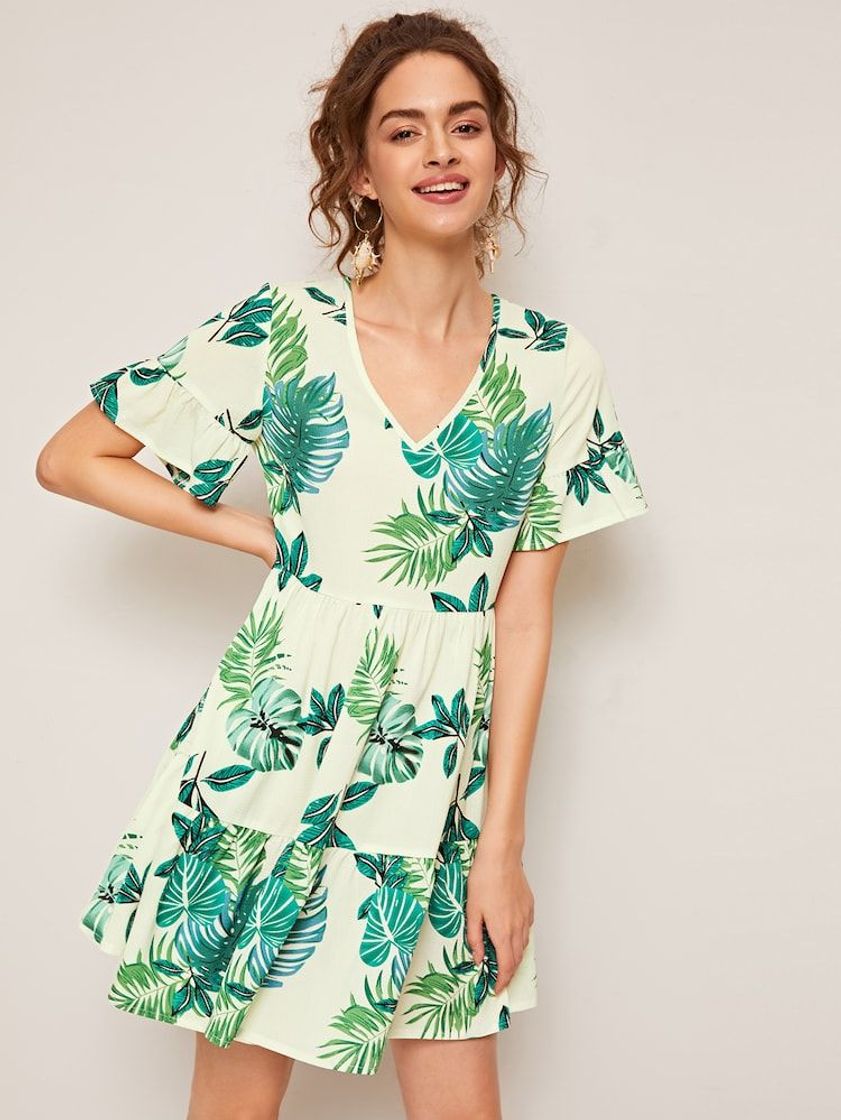 Fashion Vestido verde agua tropical