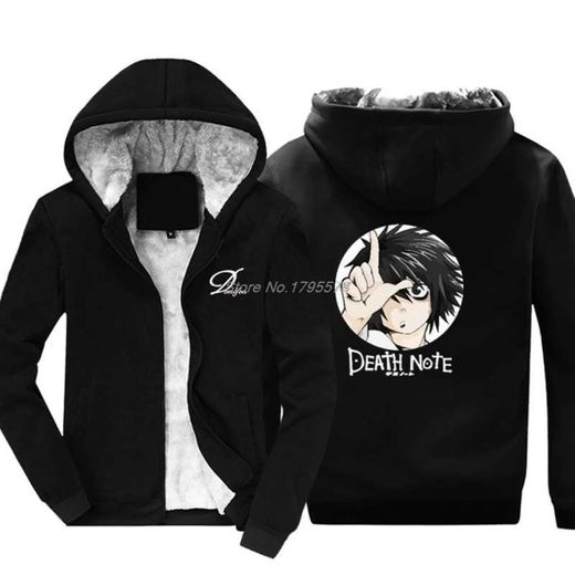 Death Note Hoodies Sudadera con Capucha de Lana para Hombre 2020 Jerseys de Lana de Invierno Ropa de Hip Hop Manga Completa Negro Moletom Masculino