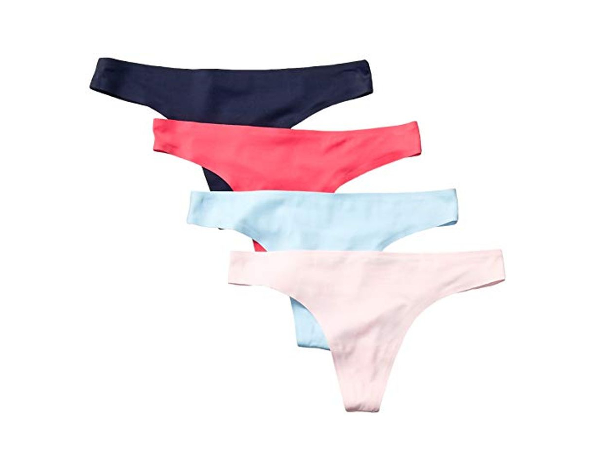 Fashion Amazon Essentials 4-Pack Seamless Bonded Stretch Thong Panty Novelty Underwear, Azul y