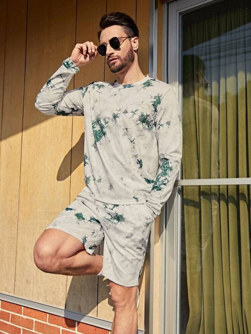 Moda Homens Tie Dye Tee & Shorts💖

