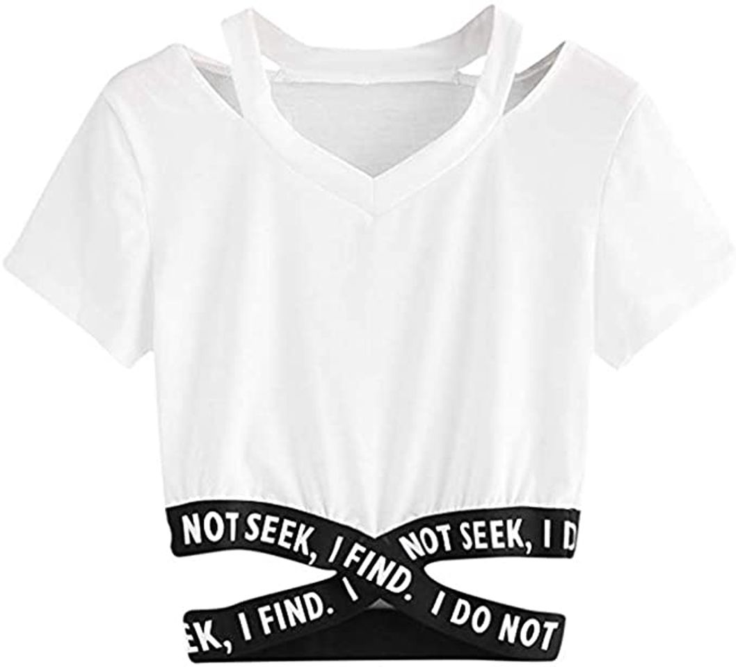 Social Goodsatar Mujer Rosa Manga corta Casual Camiseta Mezcla de algodón Cuello en V Chaleco Tops Blusa (S