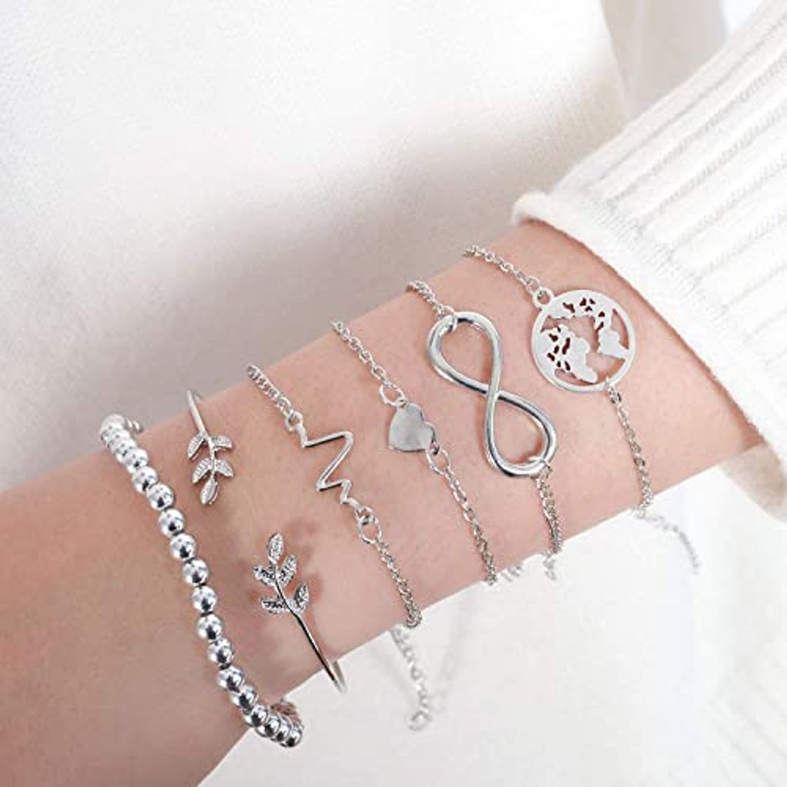 Product Omont 6 Piezas Plata Pulseras para Mujeres y Niña Acero Inoxidable Pulseras