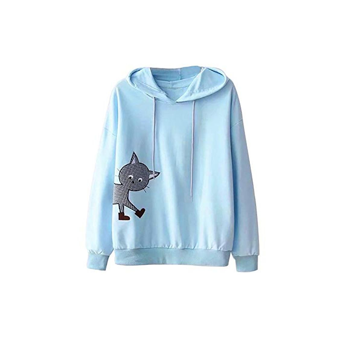 Fashion ZJSWCP Sudadera para Mujer Manga Larga Gato impresión con Capucha Cuello Redondo