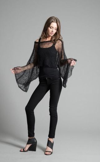 Black Hand Knit Top