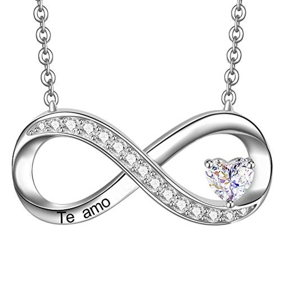 Lugar ENGSWA Collar Mujer Plata de Ley 925 Colgante Infinito con Corazón Grabado