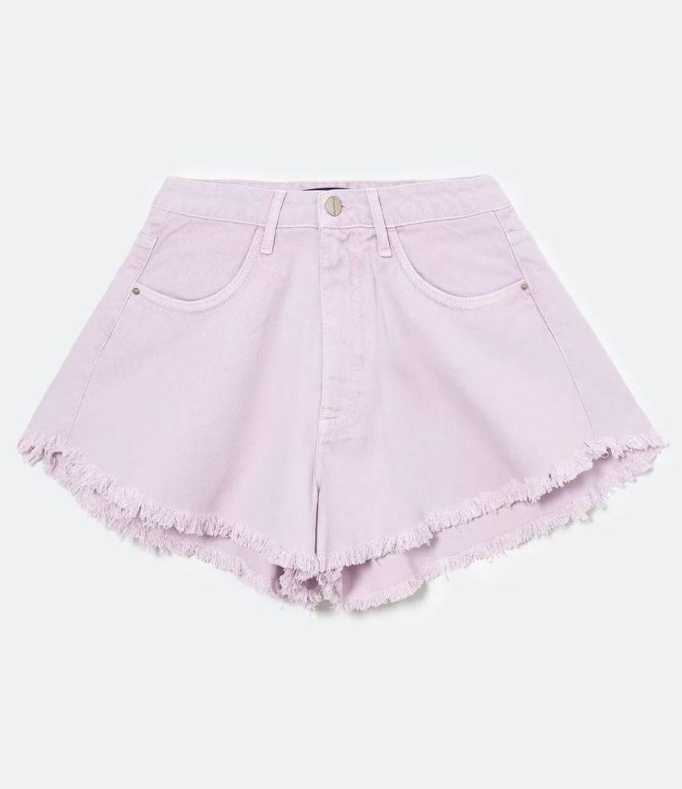 Fashion Short Sarja Godê Liso com Barra Desfiada Roxo