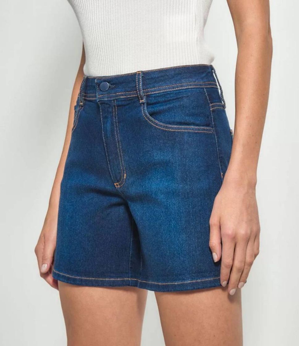 Fashion Short Jeans Liso com Bolsos Azul