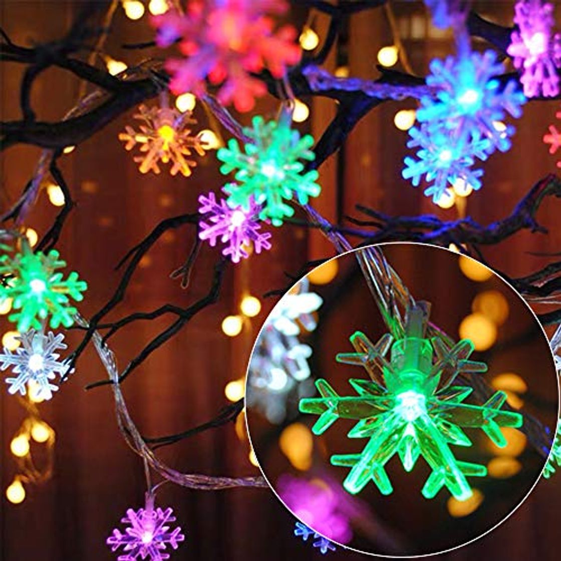 Productos AndThere Cadena de Luces Guirnalda Luces 6M 40 LED Copo de Nieve Cadena de Luz Pilas Luces Navideñas Luces de Hadas de Copo de Nieve Impermeable para Decoración Interior Jardines Boda Fiesta Navidad