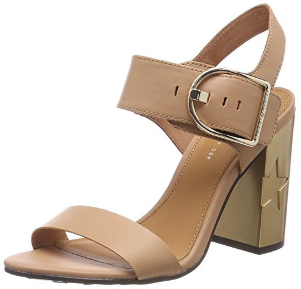 Moda Tommy Hilfiger Feminine Heel Oversized Buckle, Sandalia con Pulsera para Mujer, Marrón