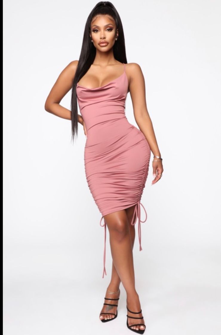 Moda Ruched Dress - Mauve. 