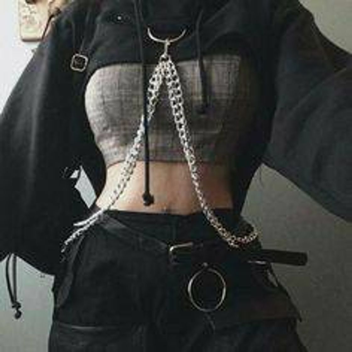 Fashion Gothic chains crop hoodie