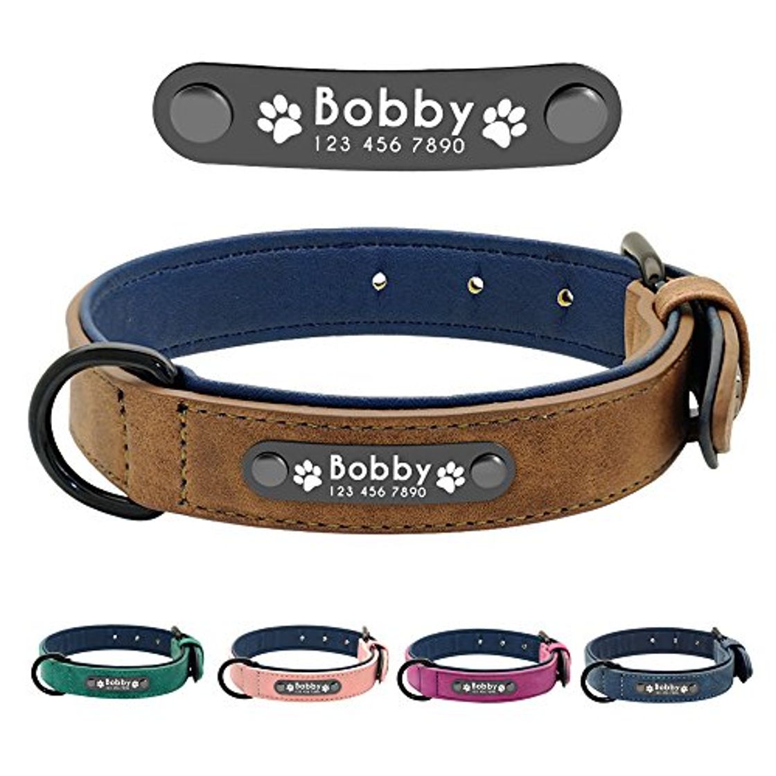 Product Didog - Collar de piel suave acolchada personalizable para perro