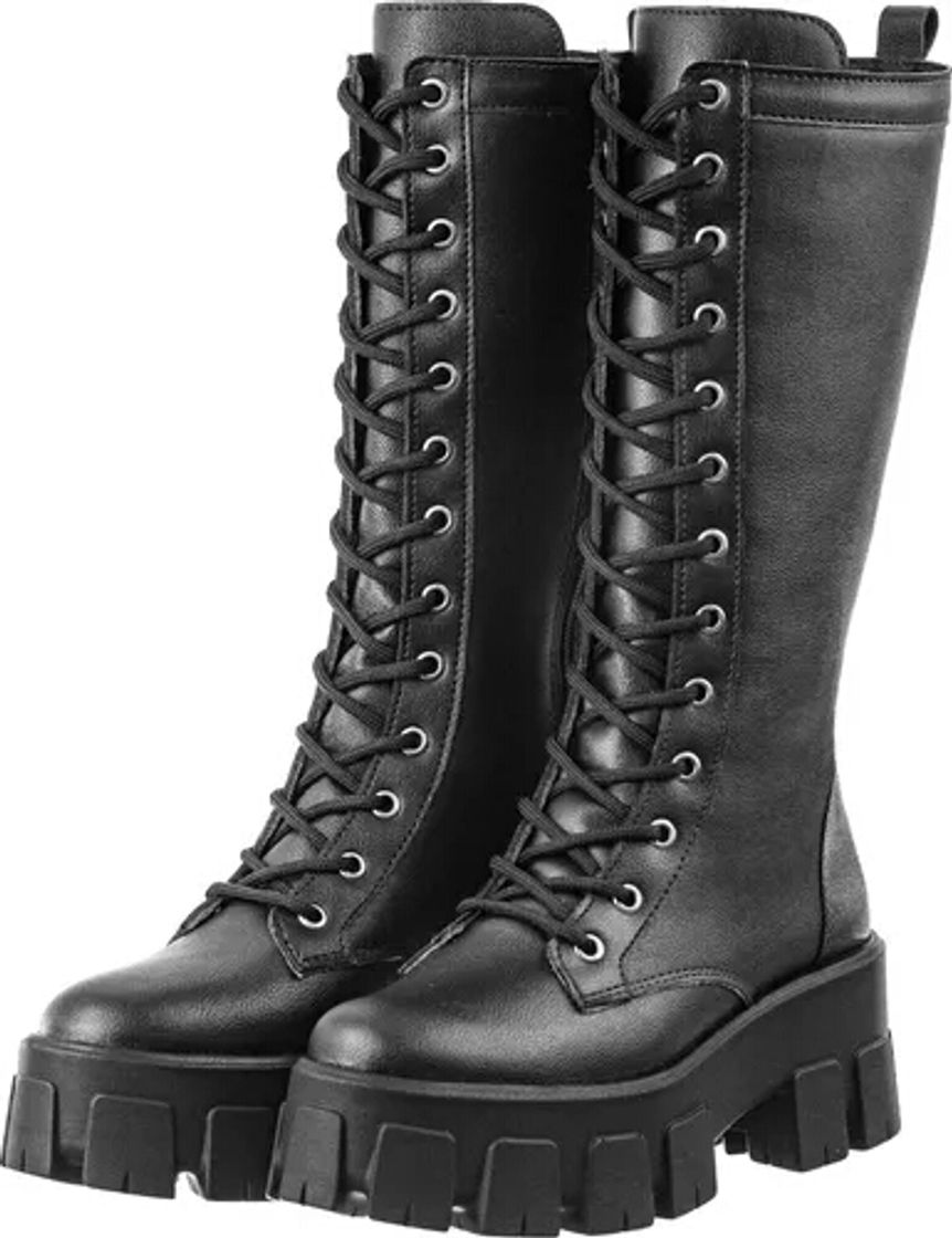 Moda Bota Feminina Coturno Cano Longo Ajustável Com Zíper 