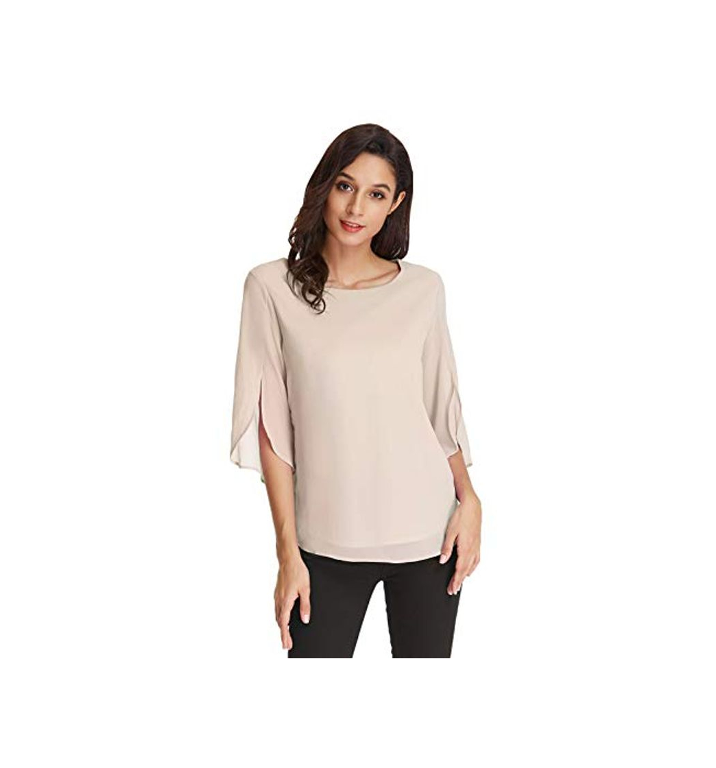 Fashion Camisa de Mujer Elegante Escote Redondo Blusa Camisa de Mujer de Gasa