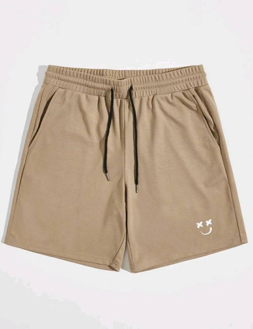 Moda Caqui Bolso Desenho Animado Formal Shorts  Masculino
