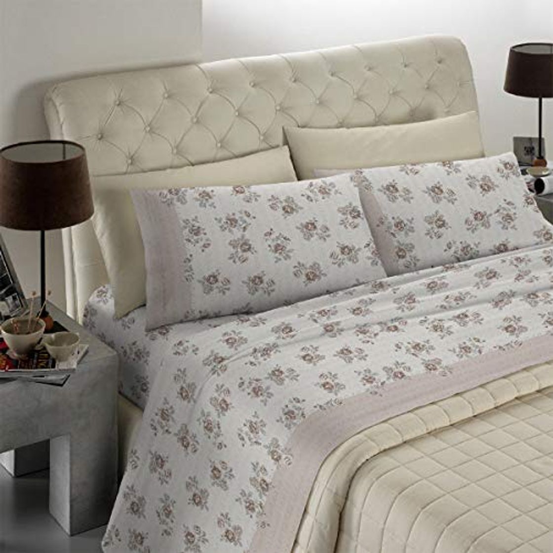 Banzaii Juego de Sábanas para Cama y Funda de Almohada 100% Algodón – Cama de 110 a 120 cm Lavinia Beige