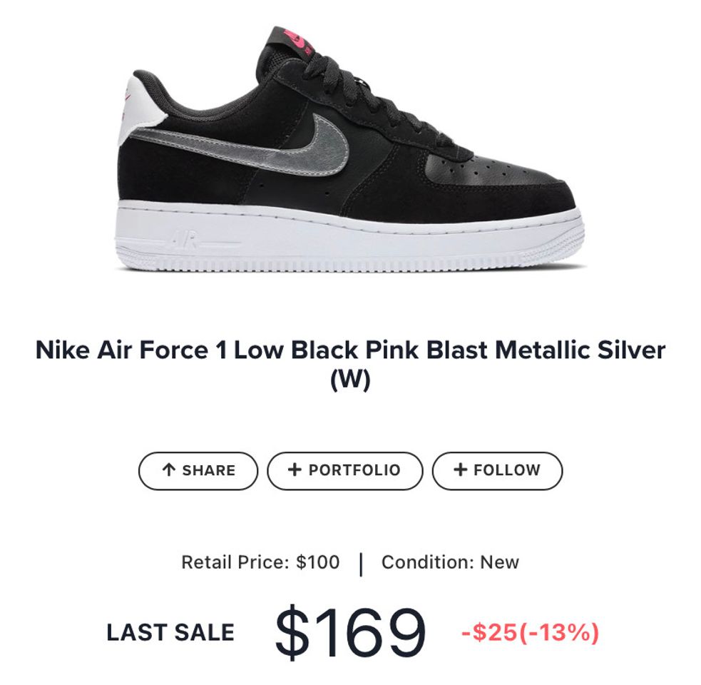 Fashion Nike Air Force 1 Low Black Pink Blast Metallic Silver (W)