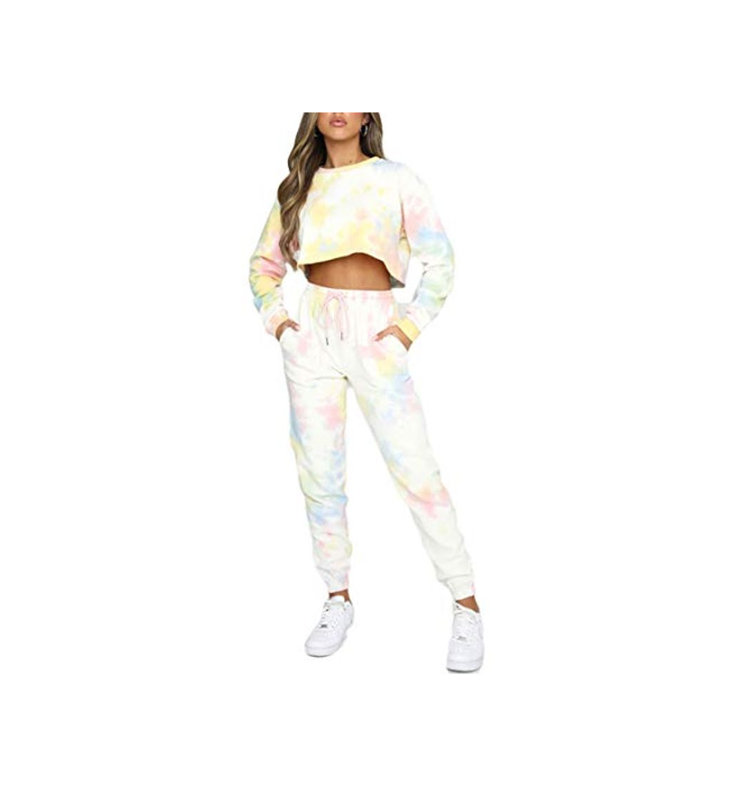 Fashion Women Tie Dye Sweatsuit Long Sleeve Pullover Sweatpants 2 Pcs Lounge Jogger