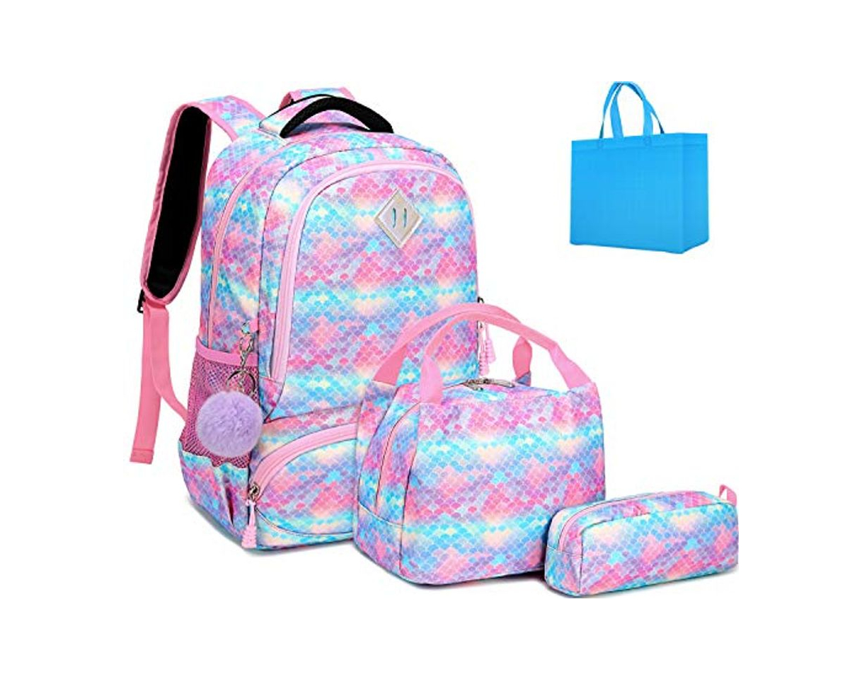 Product Mochila Escolar Mochila Sirena Mochila Colegio Niña Mochila Chica Mochila Escolares Juveniles con Bolsa para Almuerzo y Estuche de Lápices