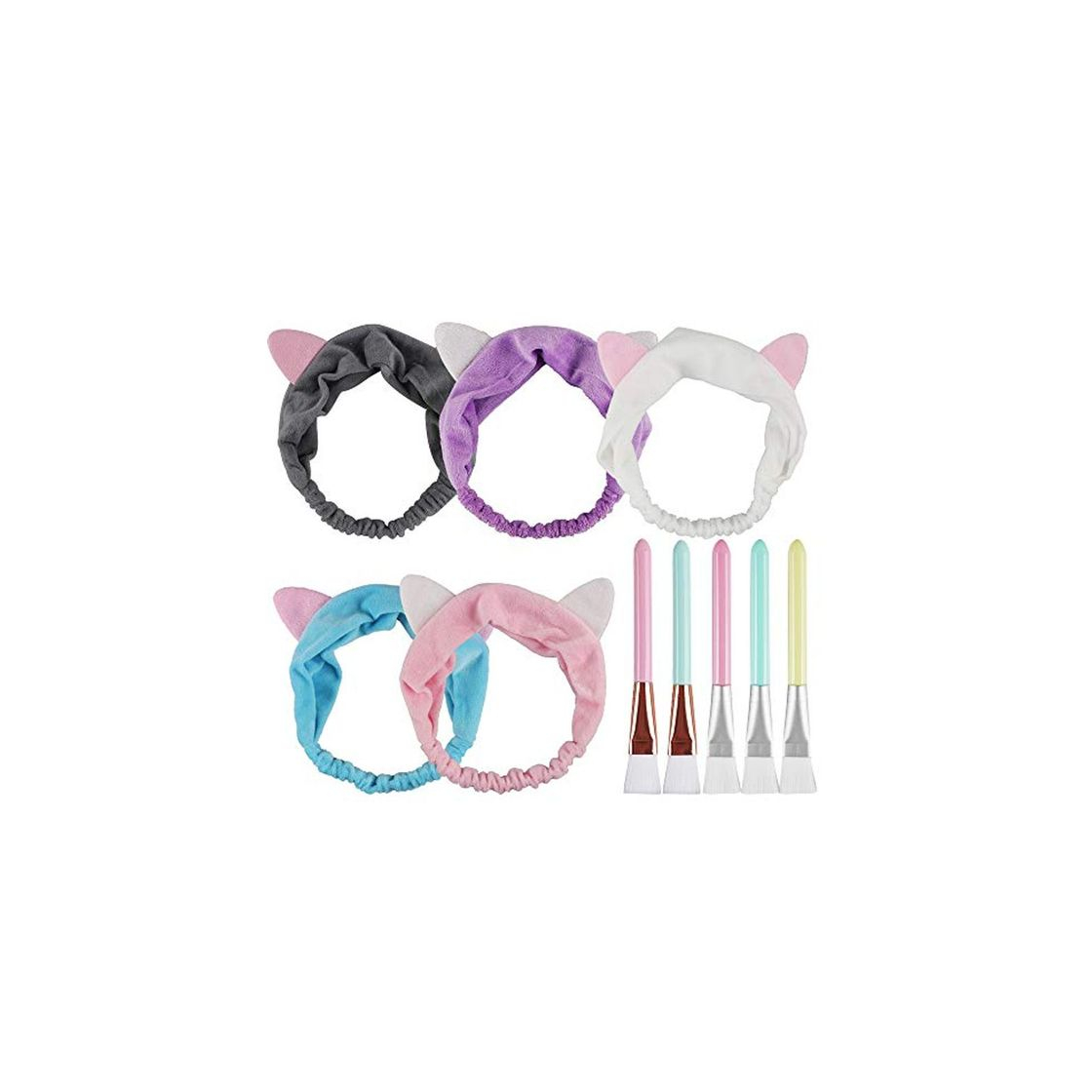 Moda 5pcs Brocha Mascarillas Faciales y 5pcs Banda Elástica de Orejas de Gato