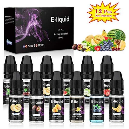 E-Líquido, 12 X 10mL E Liquido Vaper Sin Nicotina, E-Liquid VG70/PG30, Set