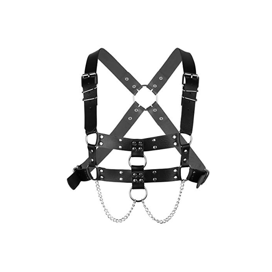 Moda IEFIEL Punk Harness Correas de Hebilla Cinturón de Arnés Pecho para Unisex Adulto Ajustables con Cadenas de Borla de Metal Negro Mujer Talla Única