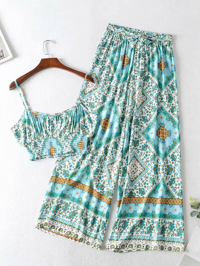 Fashion Azul Com cinto Tribal Boho Roupa de 2pçs 