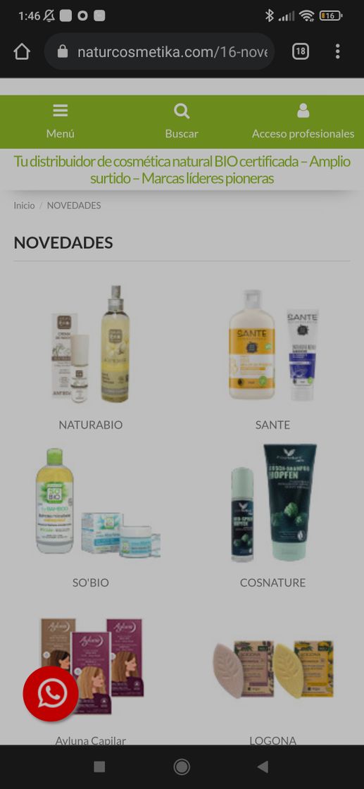 Products Página de tienda cosmética natural