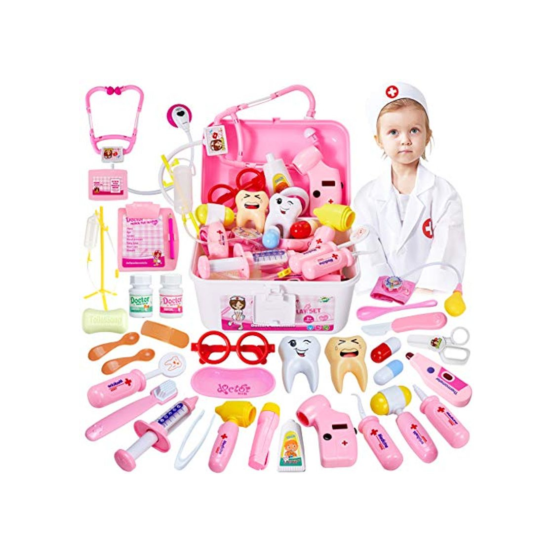 Producto HERSITY 35 Piezas Maletin Medicos Doctora Juguete Enfermera Disfraz Juegos de Imitacion Regalos para Niñas Niños