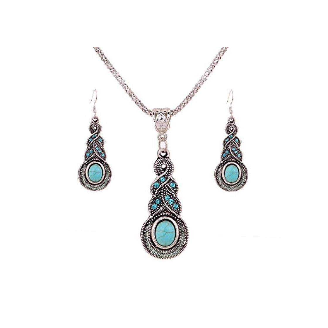 Social YAZILIND Regalo de la joyería de Plata tibetana de la Turquesa Encanto cristalino de la Mariposa del corazón Pendientes del Collar para la Mujer