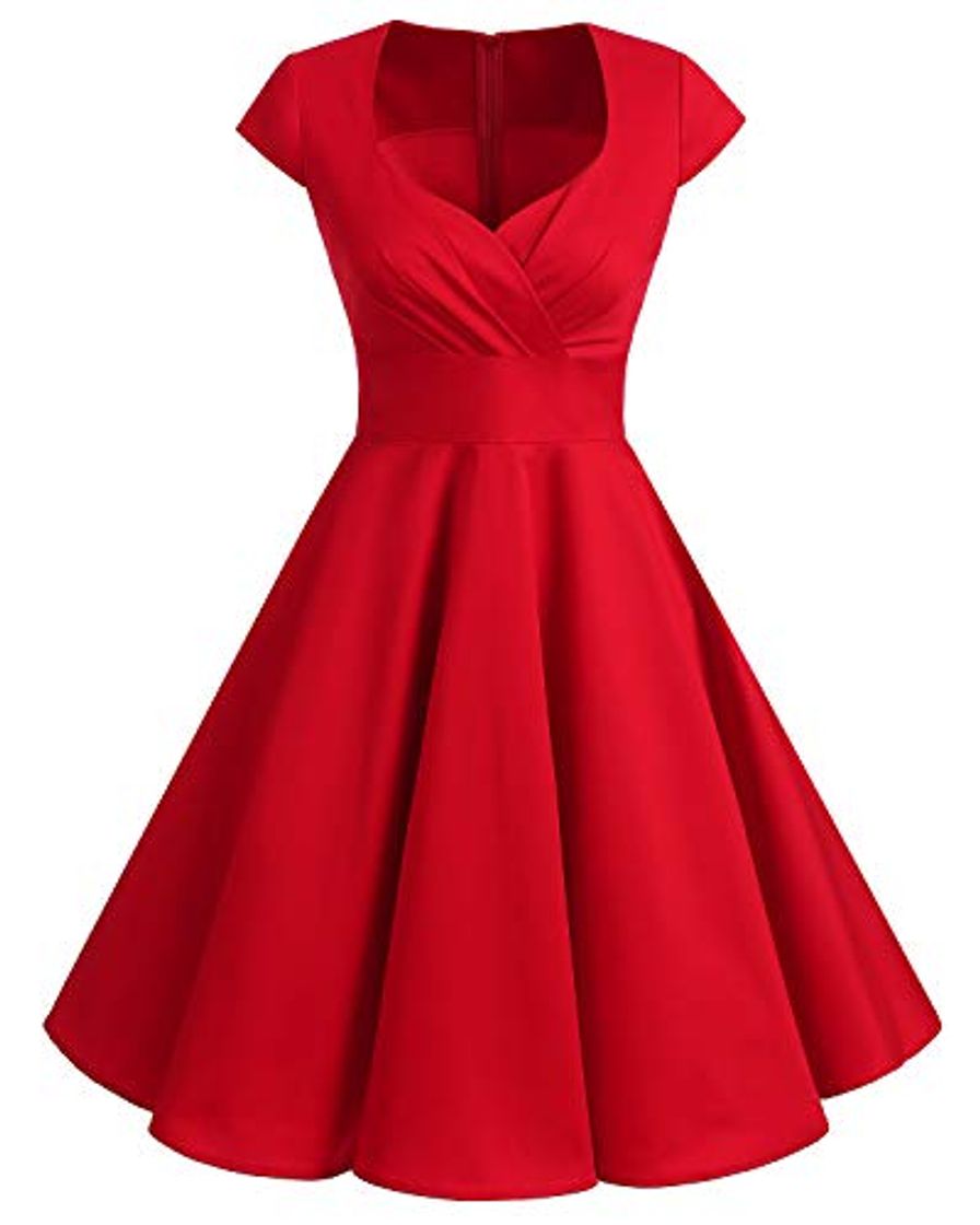 Fashion Bbonlinedress Vestido Corto Mujer Retro Años 50 Vintage Escote En Pico Red S