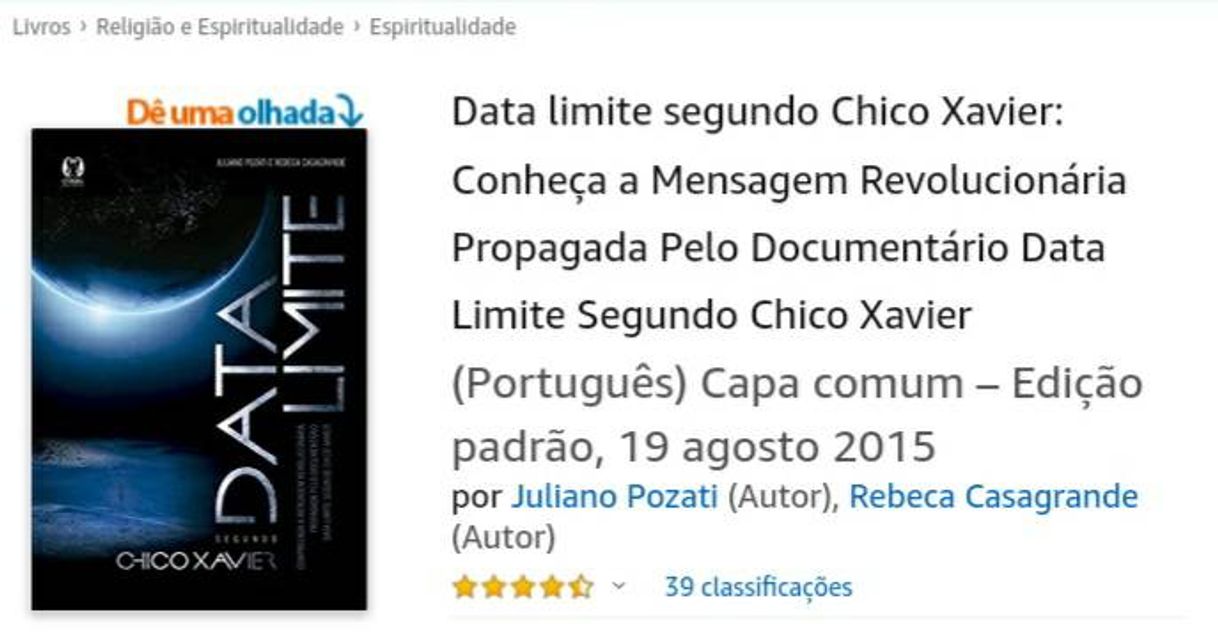 Fashion Livro Data Limite segundo Chico Xavier em excelente oferta..