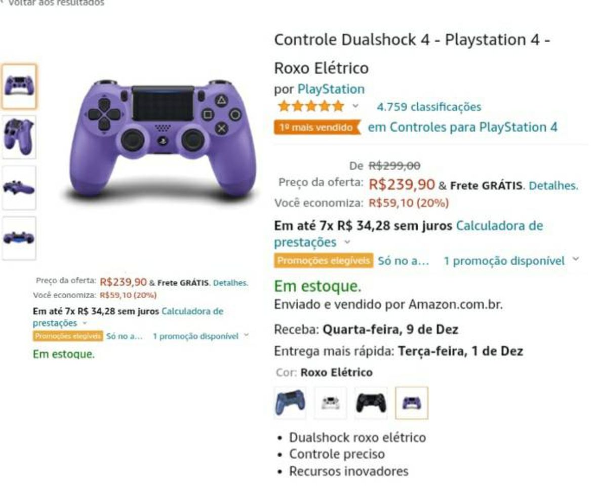 Moda Controle ps4 roxo