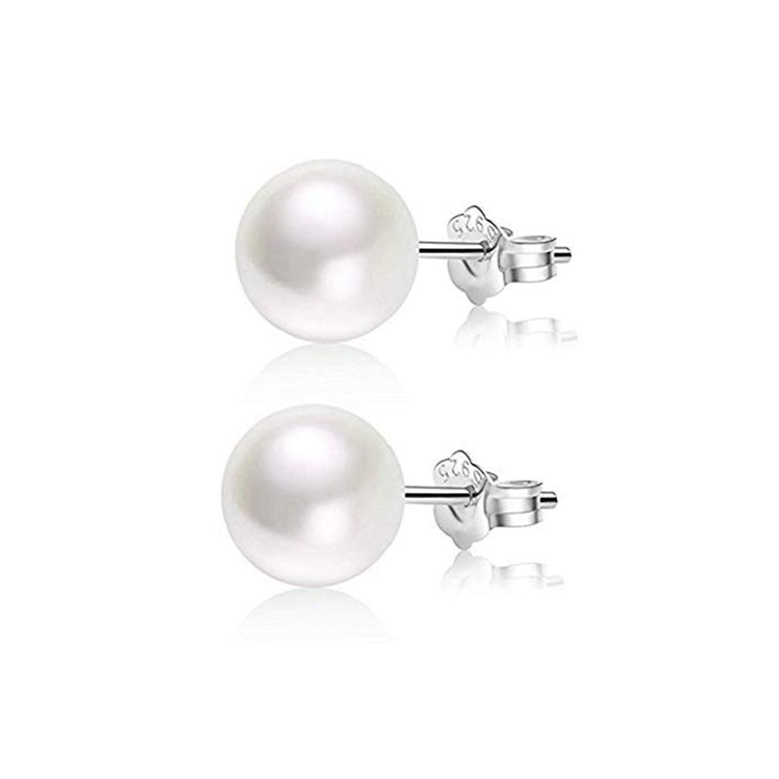 Fashion Pendientes de Perlas Blanca Plata de ley 925 para Mujeres, Cierre Presión