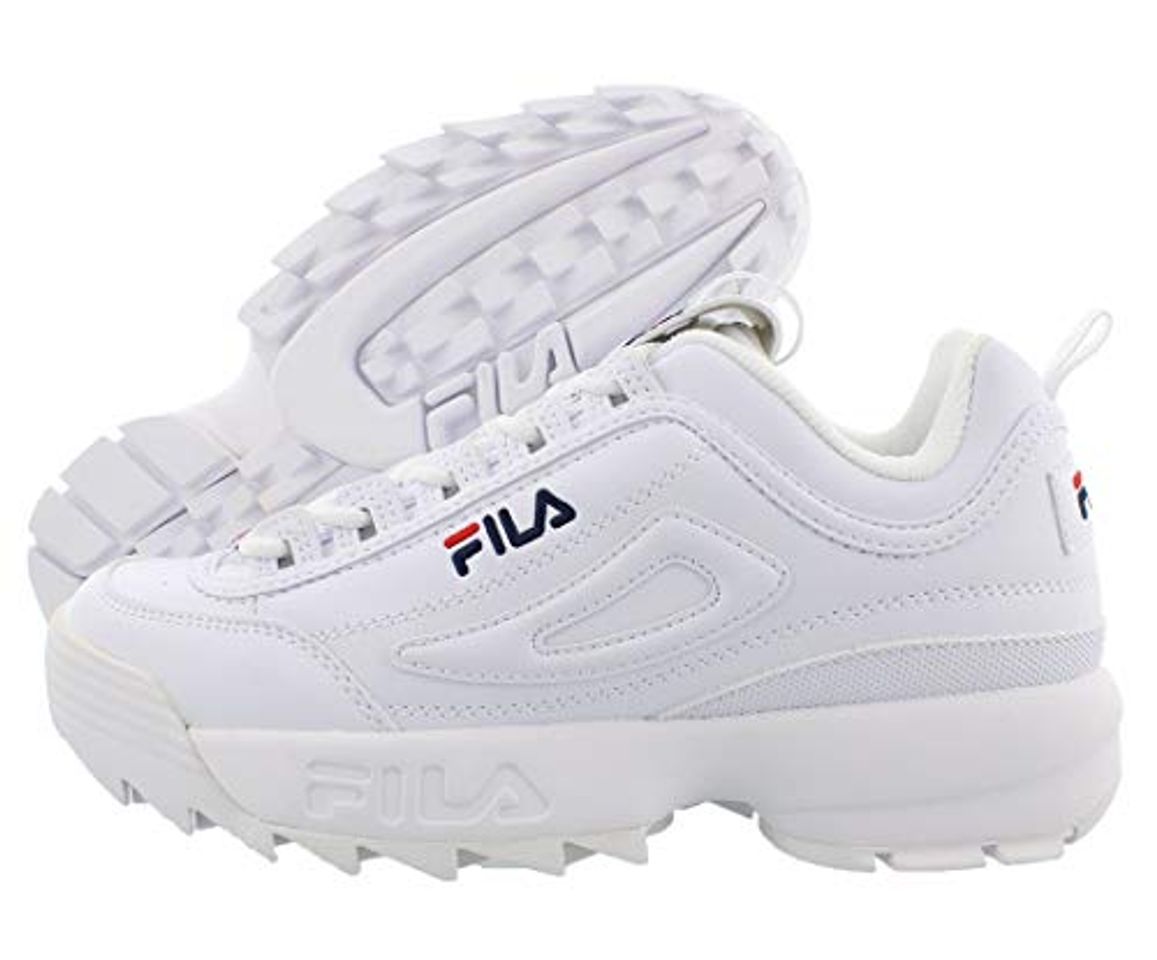 Moda Fila Disruptor II FW02945-111 Leather Youth Trainers - White Peacoat Red -