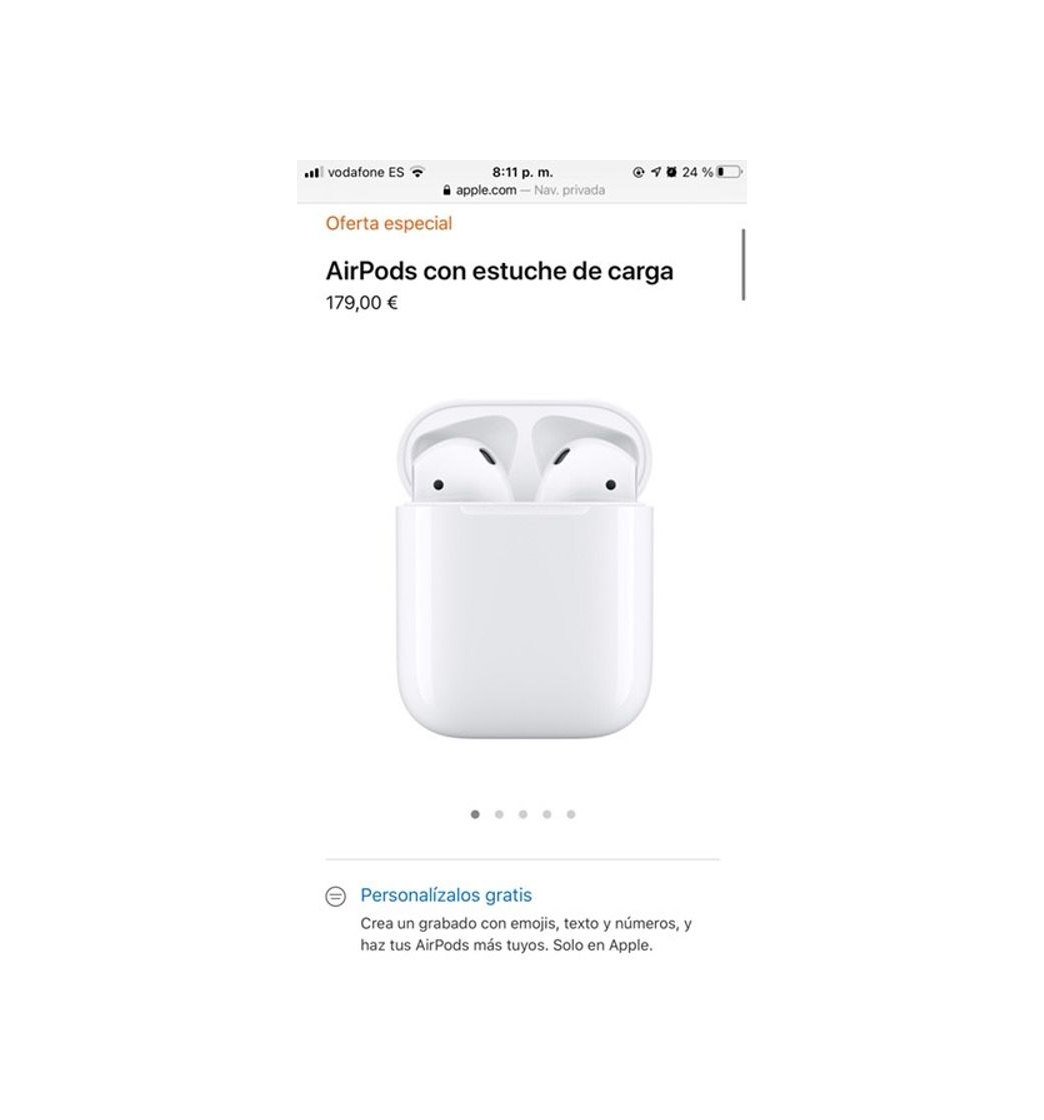 Productos AirPods con estuche de carga