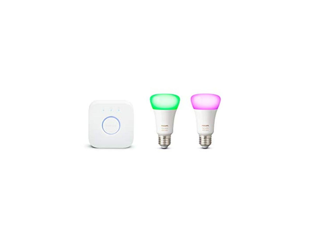 Home Philips Hue Bluetooth Pack 2 Bombillas Inteligentes LED E27 y Puente