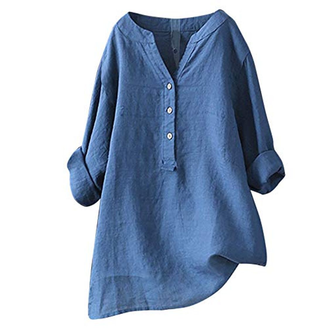 Moda Mujeres Elegantes Camisa de Manga Larga Blusas de Verano y Camisas Casual Sólido Tallas Grandes Cuello en V Moda Suelta Blusa Soporte Blusa Camisa Superior riou