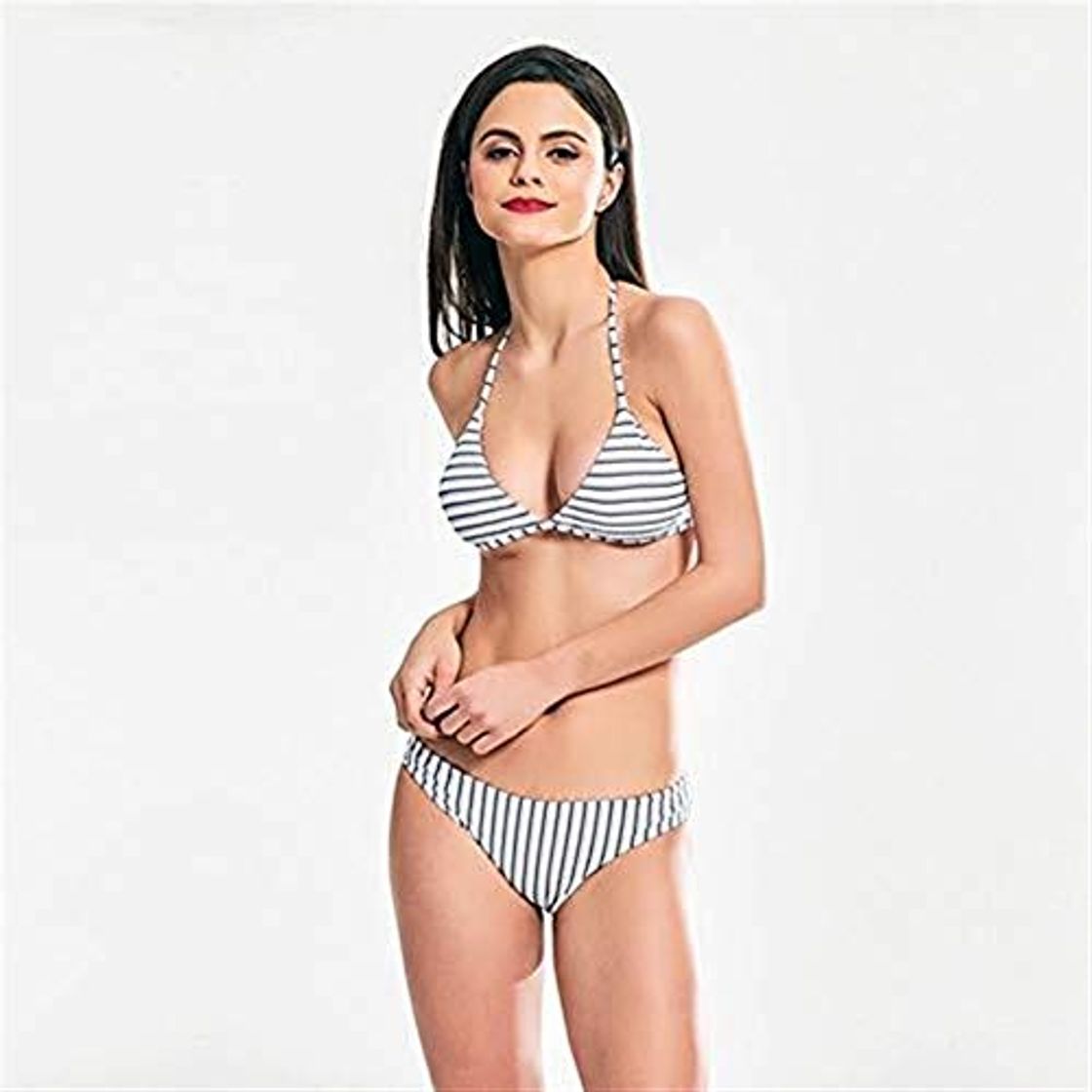 Moda HESHI Cabestro rayada de moda del bikini de encaje Conjunto de cuerdas palabra de honor de baño mujeres playa traje de baño empuja hacia arriba el traje de baño de la correa de cintura baja simple Biq