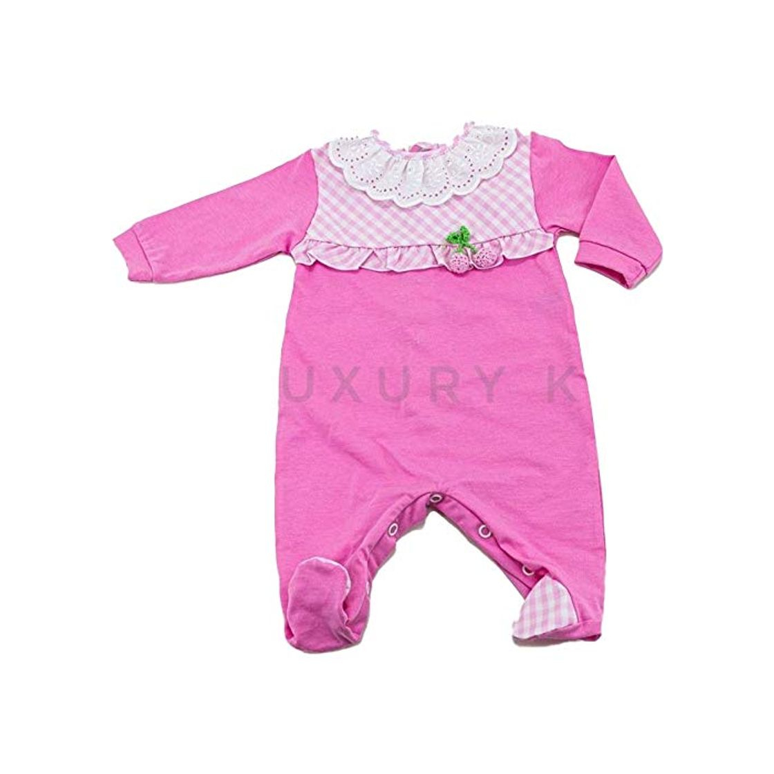 Fashion TETO E TATTA Mono entero de algodón fucsia con cuerpo a cuadros y cuello volante para bebé TU3150 fucsia 3 Months