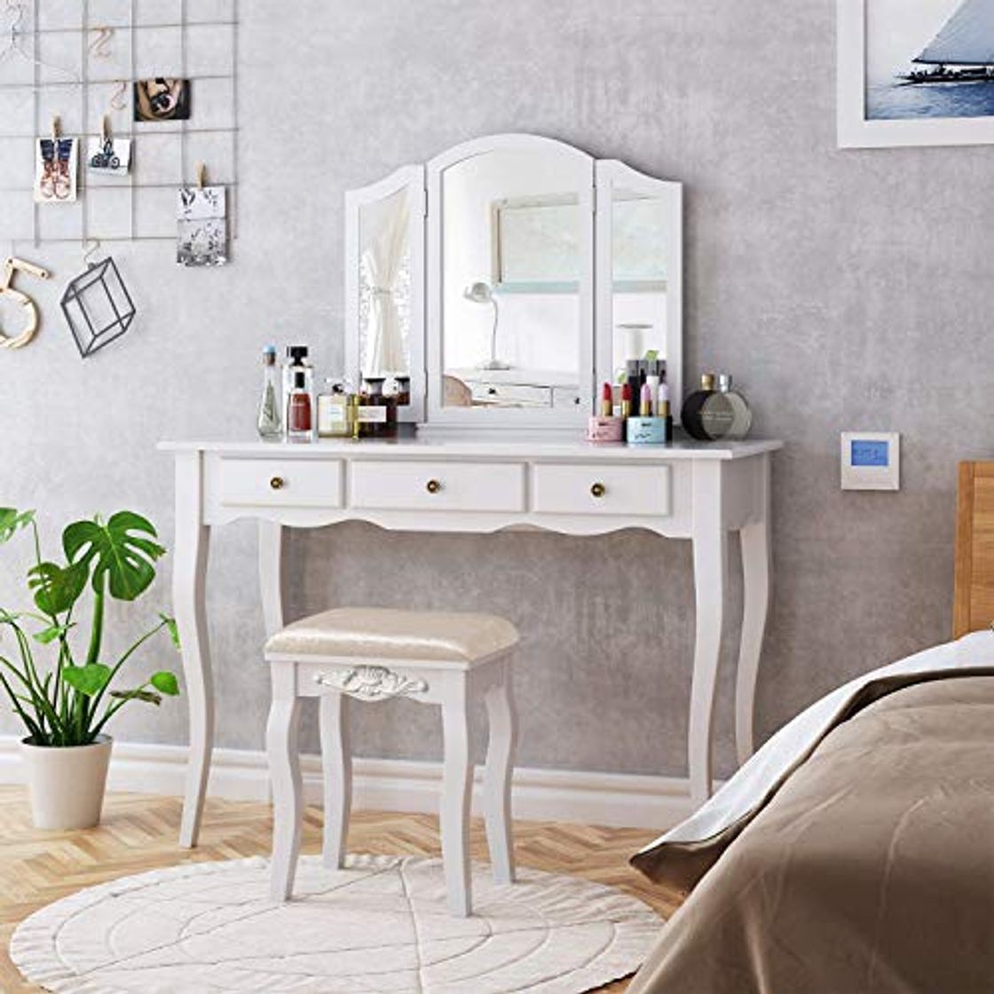 Productos HOMECHO Tocador de Dormitorio Mesa Tocador para Maquillaje de Madera Blanca