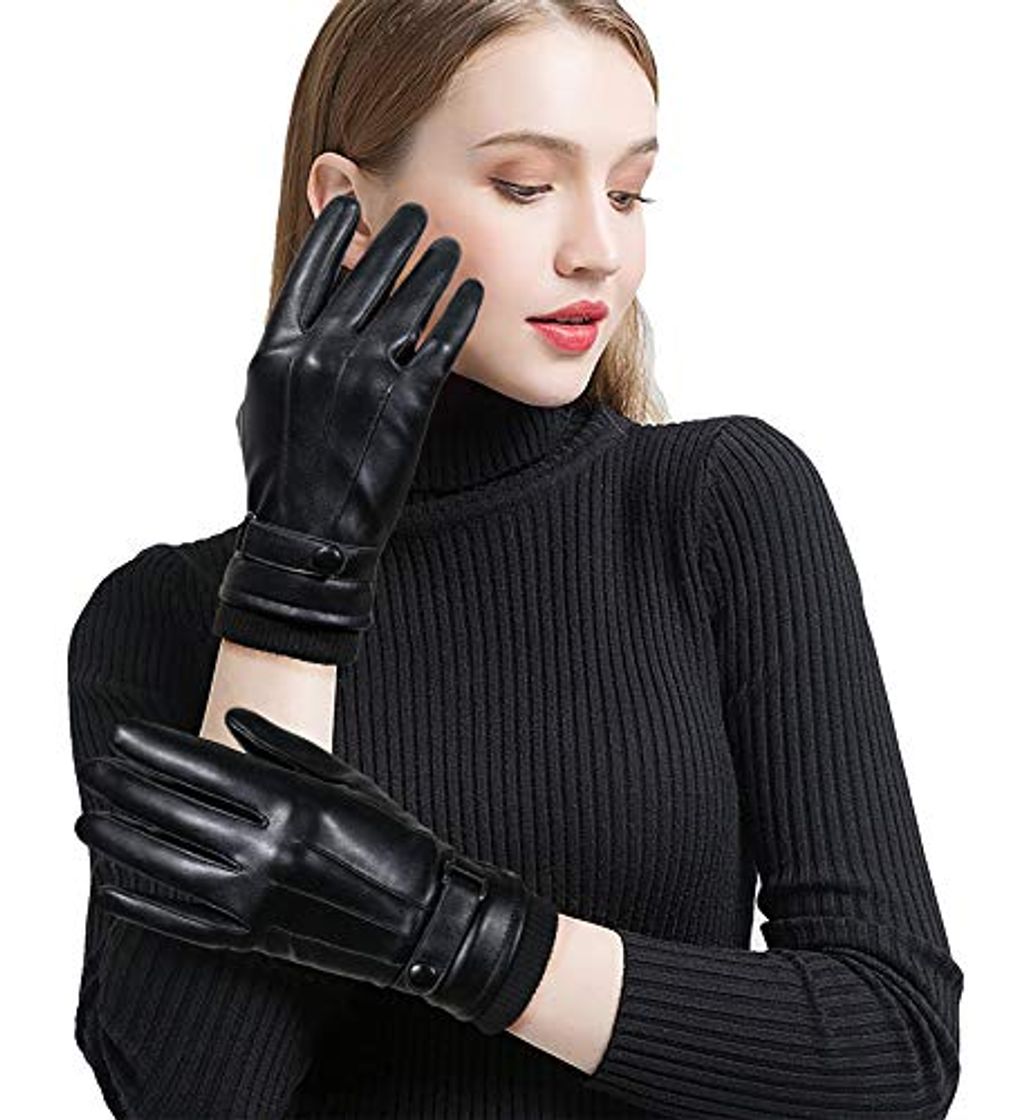 Fashion Invierno Guantes Hombre Falso Cuero Calentar Prueba del Viento Prueba de Frío Térmico Mitones Antideslizante Pantalla Táctil para Aire Libre del Deportes Mujeres Adolescentes