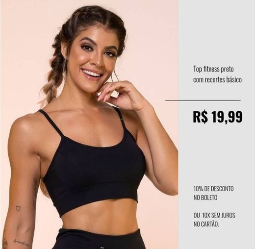 Top fitness preto com recortes básico