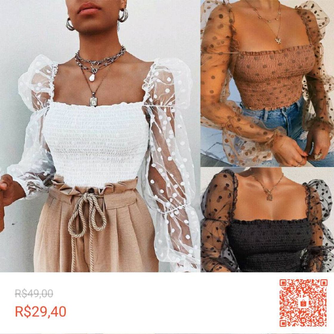 Fashion Blusa com manga transparente 