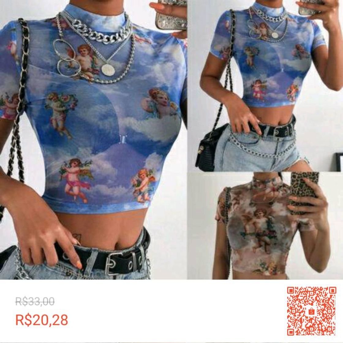 Moda Cropped com estampa de anjos 