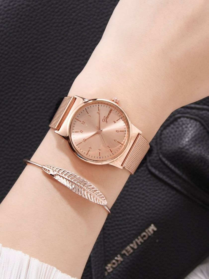 Moda Relógio Rose Gold com Pulseira