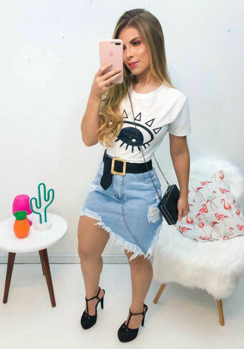 Fashion Saia Jeans Rasgada